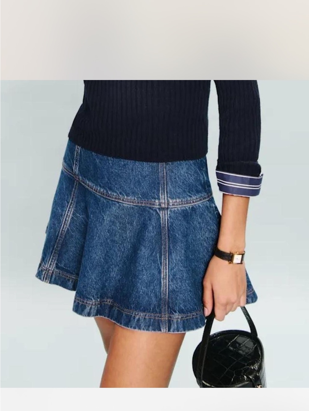 Reformation Blue Denim Flared Mini Skirt / Skort